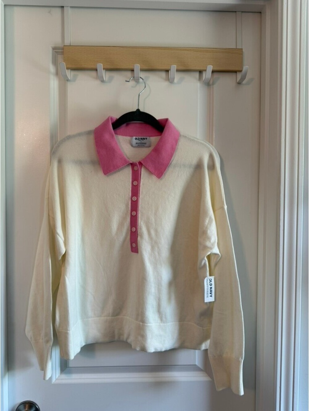 Preppy Colorblock Polo Sweater - Cream & Pink Soft Knit - Modern Academic Chic